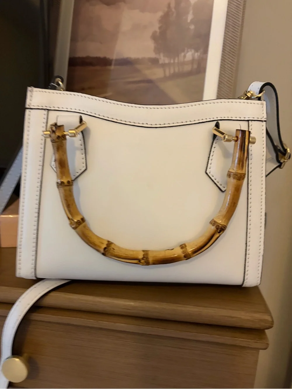 Custom Made Italy White Leather Diana Small Tote Crossbody Bamboo Handle Gucci - Picture 4 of 10